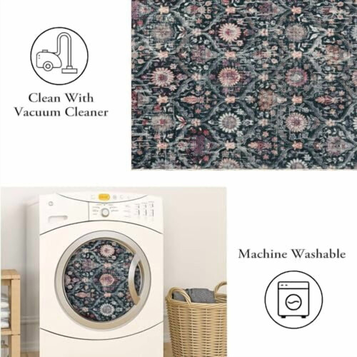 Moroccan Trellis Round Rug Washable Non-Slip 4ft 2