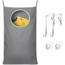 Hanging Laundry Hamper Bag – 20x30", 2 Hook Types, Grey, for Clothes/Blankets/Toys (1-Pack)