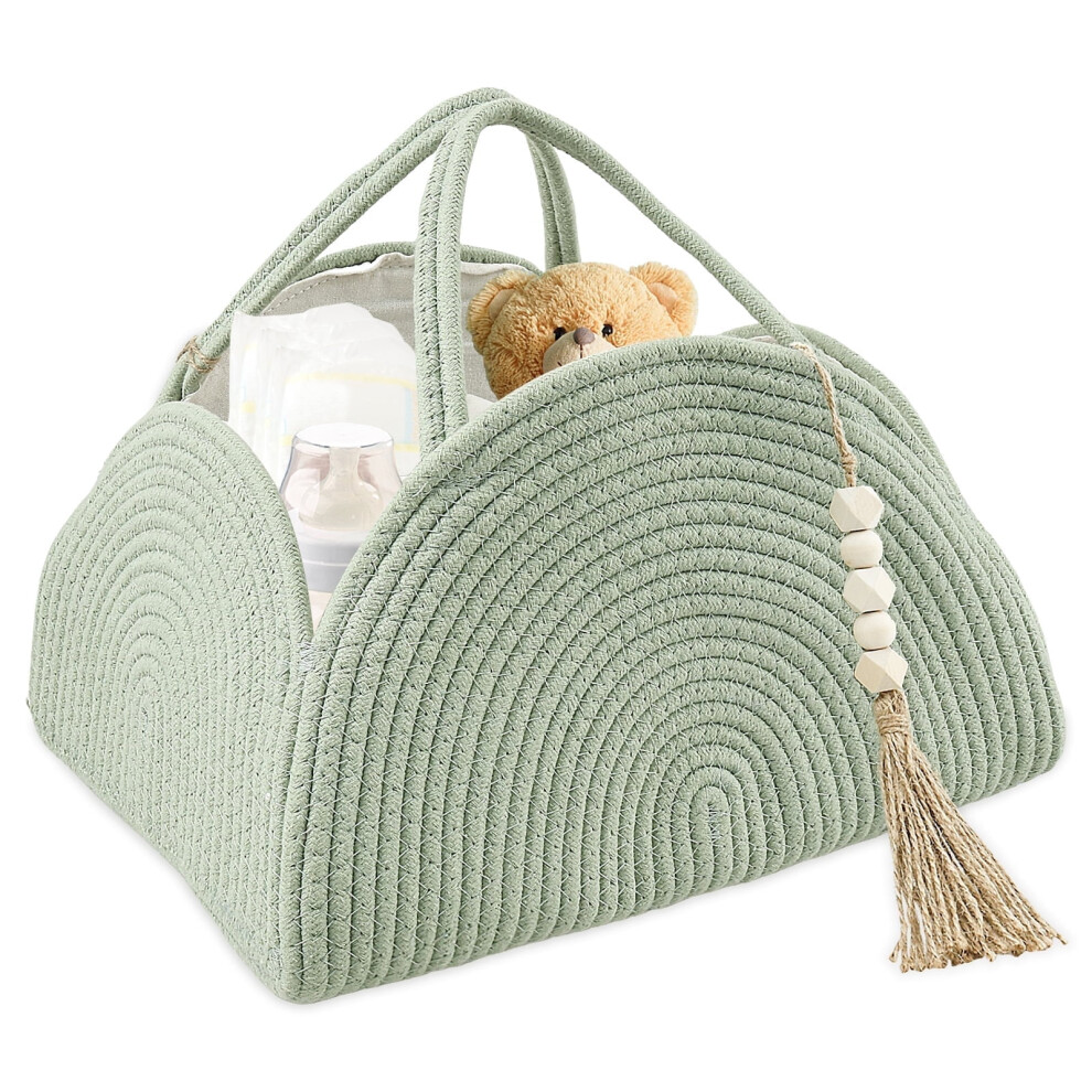 Baby Diaper Caddy Cotton Rope Basket Large Green