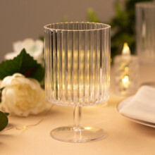 BalsaCircle 6 Clear 12 oz Plastic Wine Glasses Vintage Ribbed Pattern Short Stemmed Cocktails Dining Tableware Decorations