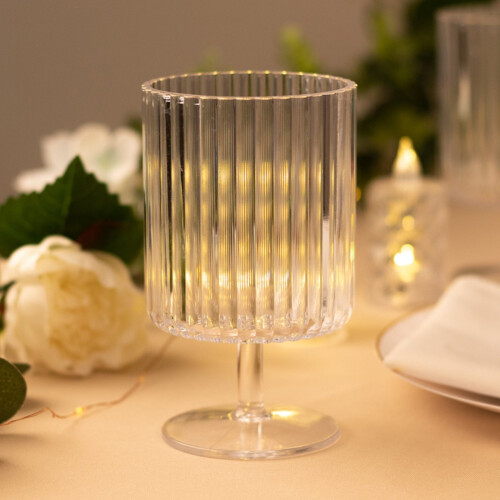 BalsaCircle6Clear Πλαστικά Ποτήρια Κρασιού 12oz Vintage Ραβδωτό Σχέδιο με Κοντό Κοχύλι για