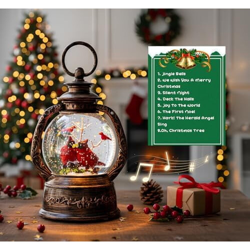 Fall Snow Globe Lantern with Turkey & Pumpkins 12.5 in 1