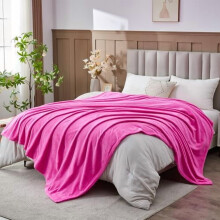 Coperta matrimoniale super morbida rosa acceso in pregiato pile di flanella setosa con motivo a foglie, leggera, adatta a tutte le stagioni (rosa