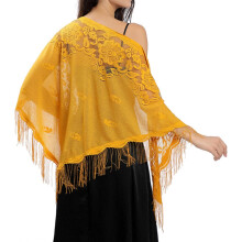 Xales e echarpes florais vintage femininos, lenços vazados para vestidos de noite, xale triangular, capa de noite com franjas.
