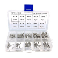 200pcs 304 Stainless Steel Hex Grub Screws M3/M4/M5/M6/M8, Compatible with DIY & Repair, Organized in Box