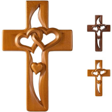 Handmade Wooden Cross with Intertwined Hearts,Handmade, Wall-mounted vintage wall decor, for Living Room Bedroom Wedding Gift