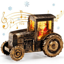 Christmas Musical Tractor Snow Globe with Santa, 8 Songs, 6H Timer & Warm Lights – Compatible with Holiday Decor