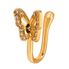 1 Pcs U-Shaped False Nose Ring Butterflies Shape Nose Stud Shining Rhinestone Inlaid Non-piercing Nose Clip Jewelry Gift