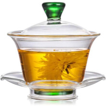 Chinese Glass Gaiwan Traditional Kongfu Tea Cup 170ml,Classic Tea Set Cup with lid and Saucer