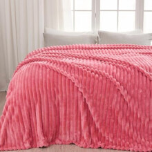 Super Soft King Blanket, Coral Pink Ribbed Jacquard Fleece – Lightweight, All-Season, Compatible with King Beds (90"x110")