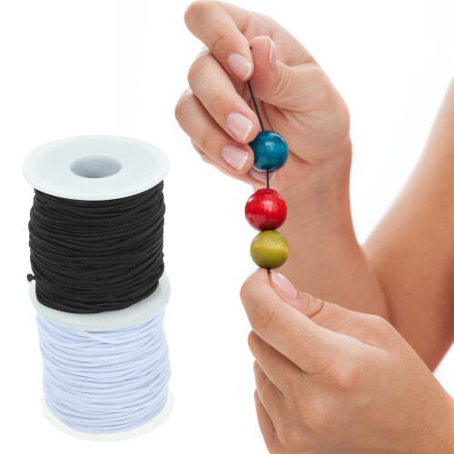 2 ruller 1,5 mm elastisk snor til smykkefremstilling, håndværk, armbånd og perlearbejde