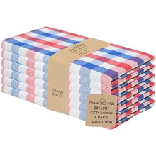 Cotton Dinner Napkins Set of 6, 20x20", Hotel-Quality Absorbent & Washable (Red/Blue/White Buffalo Check)