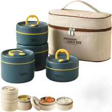 Ensemble de boîtes à lunch empilables à 4 niveaux en acier inoxydable avec sac isotherme, contenant bento portable pour aliments chauds