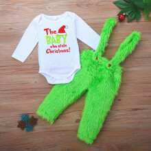 Shldybc Conjunto de ropa navideña para bebé niño/niña: mono de manga larga con tirantes y pelo sintético (verde, 18-24 meses)