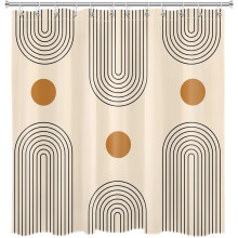 Duschvorhang im Boho-Stil der Mitte des 20. Jahrhunderts, 183 x 183 cm, wasserdicht und strapazierfähig, 12 Haken, geometrisches Retro-Design –