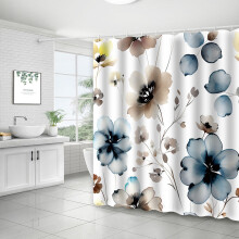 Douchegordijn met bloemenprint in aquarelmotief, inclusief 12 haken, schimmelwerend en geschikt voor standaard douchegordijnstangen.