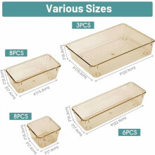 Ensemble de 25 organisateurs de tiroir en plastique (4 tailles), couleur champagne transparent – Compatible avec les tiroirs standard