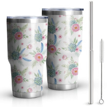Gobelet isotherme Pioneer Flower de 887 ml (30 oz), à motif floral, double paroi, couvercle étanche sans BPA et pailles réutilisables. Maintient