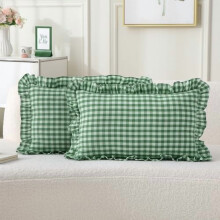 Pacáiste 2 Chlúdach Piliúir Lumbar Plaid Glas/Bán Nollag, 100% Línéadach Cadáis Nite, 20"x12", Dúnadh Zip
