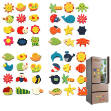 opvise12 pièces Autocollants magnétiques en bois en forme de poisson soleil, style aléatoire, jouet éducatif pour enfants, décoration artistique