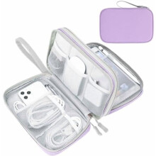 Grande pochette de rangement étanche pour câbles de voyage – Rangement portable double couche pour câbles, chargeurs et accessoires, violet