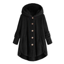 Manteaux d'hiver pour femmes grandes tailles, hauts boutonnés en peluche, cardigan ample à capuche, manteau en laine, veste décontractée en