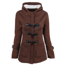 Manteau d'hiver pour femme, couleur unie, boutons en corne, cardigan, doudoune à capuche, veste épaisse et chaude, taille 3XL, couleur café.