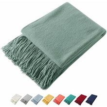 Decorative Knitted Throw Blanket with Fringe, Lightweight Acrylic Knit, Soft & Cozy Tassel Blanket for Couch, Sofa, Bed (Sage Green, 50 x 60 Inch)