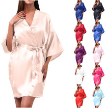 Seidenbademantel für Damen, einfarbig, kurz, vorne offen, Bademantel für Damen, Damenpyjama, Bademantel, Pink, Einheitsgröße