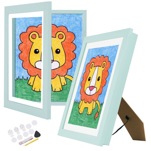 Kids Art Frames 8.511", Front-Opening, Changeable Display & Storage Stand (2PK Blue)