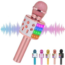 Bezdrátový Bluetooth karaoke mikrofon, 5v1 přenosný ruční karaoke mikrofon s blikajícím světlem