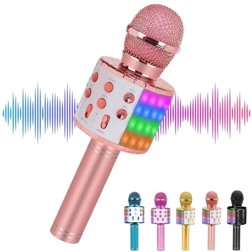 Ασύρματο μικρόφωνο καραόκε Bluetooth, φορητό ηχείο καραόκε χειρός 5 σε 1 με φως που