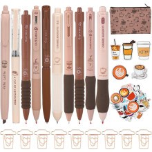 71 ks roztomilých kávových per, kawaii gelová pera s tenkým hrotem 0,5 mm, zatahovací černý inkoust, hladké psaní, estetické