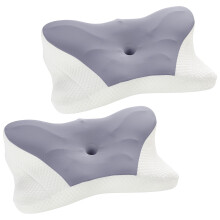 Queen Size Cervical Neck Pillow, Cooling Memory Foam for Pain Relief & Support – Ergonomic Contour, 2 Pack, Dark Gray