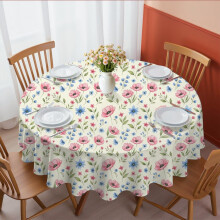 Pioneer Flower Floral Print Pattern Round Tablecloth 60 X 60 Inch, Wrinkle Resistant Wipeable Table Cloth for Kitchen Dining Picnic Patio Party