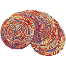 Ronde gevlochten placemats set van 6 kleurrijke placemats voor eettafels en feestdecoratie (regenboogrood, 6)