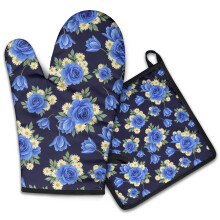 Gants de cuisine Pioneer Flower à motif floral (lot de 2), résistants à la chaleur, 19,5 cm x 30,5 cm