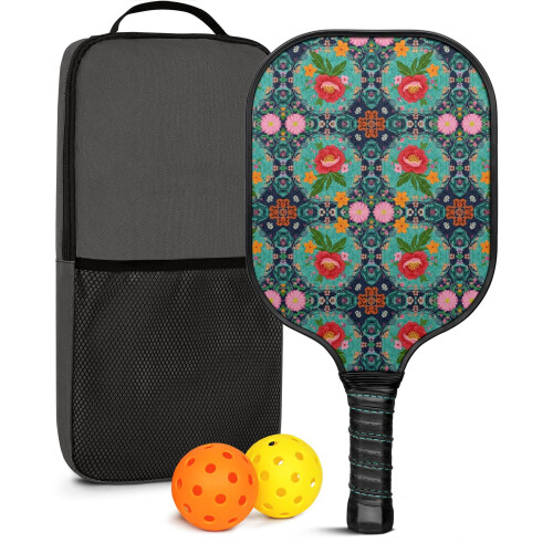 Σετ κουπιών Pickleball με κουπιά από fiberglass σε σχέδια λουλουδιών, 2 μπάλες και τσάντα –