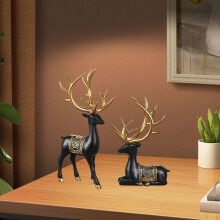 Lot de 2 sculptures de rennes en résine, statues de cerfs, figurines d'animaux pour vitrine, table, mariage, pendaison de crémaillère, noir