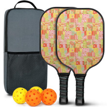 Sada pálek na pickleball s květinovými pálkami ze skelných vláken, 2 míčky a taškou – kompatibilní s hraním uvnitř i venku