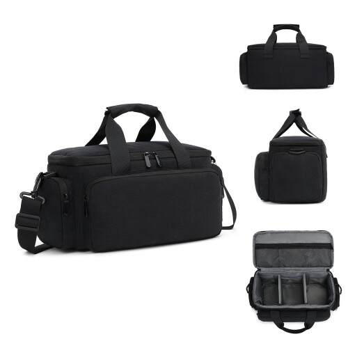 Bolsa para câmera resistente à água com divisórias removíveis, compatível com câmeras DSLR e mirrorless.