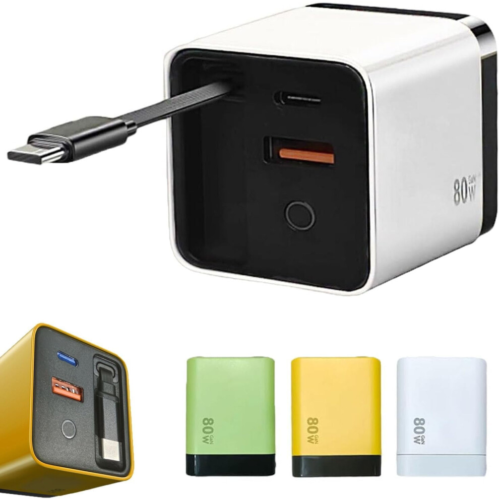 Civilzek 80W 3-In-1 Fast Charger With Retractable Type-C Cable & Usb Port Â White 9496895065759