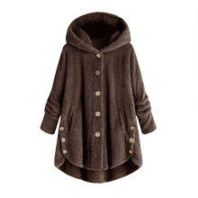 Manteaux pour femmes grandes tailles, hauts boutonnés en peluche, cardigans amples à capuche, manteaux en laine, vestes d'hiver en liquidation