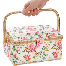 Sewing Basket with Removable Tray, Interior Pocket & Portable Storage – 9.456.895.12 in, Compatible with Needles, Thread, Tape Measure