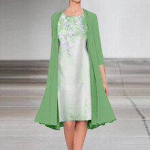 Maxi-jurk voor dames, casual mode, elegante chiffonjurk met print, tweedelig set, groen