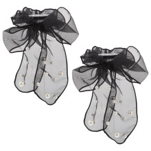 OUNONA 2 pezzi Elastici per capelli grandi neri con fiocco, nappina e rete in organza per chignon alla moda
