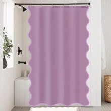 Rideau de douche violet festonné 91 x 183 cm, tissu imperméable lavande, esthétique moderne et élégante, avec crochets métalliques, compatible