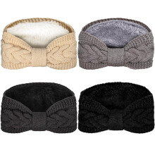 4 stk. vridd strikkepannebånd vinterknyttet hodeplagg fuzzy lined pannelugg tykk heklet turban ørevarmer elastisk hårbånd tilbehør for kvinner