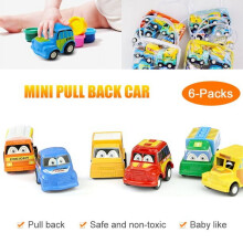 Samochody z napędem pull-back EASTIN dla maluchów, zestaw 6 zabawek budowlanych dla dzieci w wieku 1-3 lat, miniaturowe pojazdy napędzane tarciem,