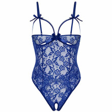 Crotchless Lingerie Bodysuit for Women 2025 Lace Solid Seductive Sexy Sling Jumpsuit Suit Blue